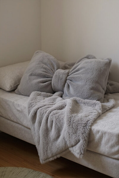 JACA وسادة زخرفية كبيرة الحجم بمظهر فيونكة قطيفة، وسادة قماشية مزينة بفيونكة محشوة