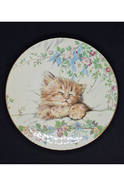 ABBETC Vintage 1985 Royal Worcester Crown Ware First Edition Kitten Classics Cat Sleep Wall Plate 21cm
