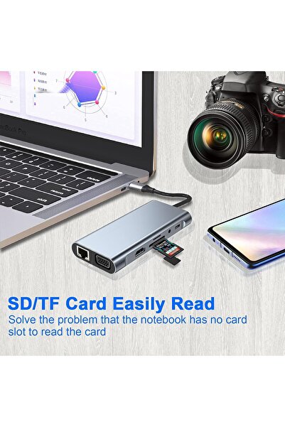 First pro 11-in-1 USB-C Hub with 4K HDMI, VGA, PD Charging, USB 3.0, Ethernet, SD/TF for Laptop & MacBook