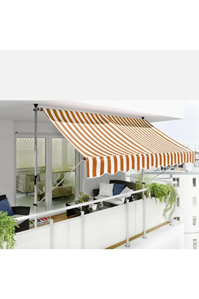 Sunfun Teleskopik Ayarlanabilir Balkon Tentesi Güneşlik Turuncu-Beyaz Çizgili 250×150 cm