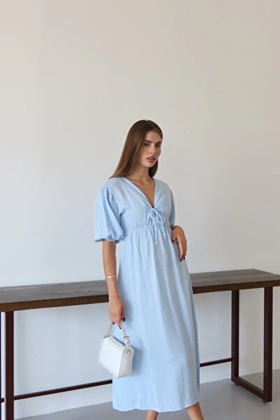 hibiscus Short-Sleeved Muslin Dress Blue Pt