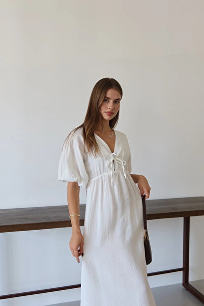 hibiscus Short-Sleeved Muslin Dress White Pt