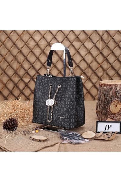 JP POLO Geantă vegană din piele cu 3 compartimente, cu detaliu de lanț, pentr...