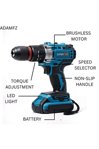 Superstar Brushless Cordless Drill 48V, 3300RPM, 6.0Ah, 50Nm – Pro Power Tool