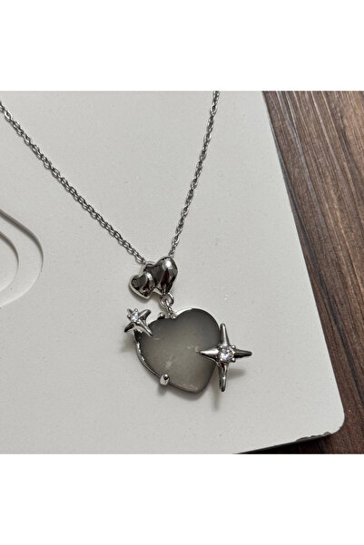 TURKAFONE قلادة فضية على شكل قلب