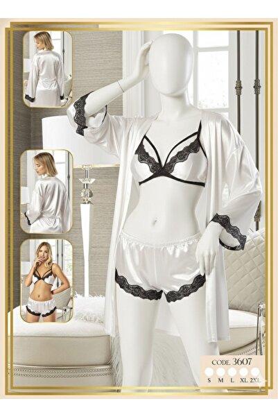 AKPINAR YILDIZ Women's Satin Shorts Set 3-Piece Set