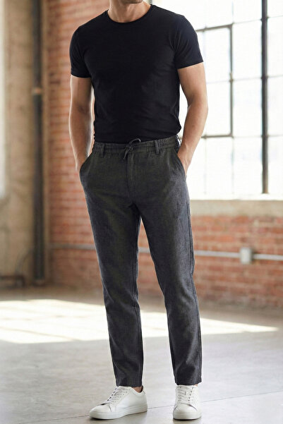 TheSeason Ανδρικό παντελόνι Chino Anthracite Lycra Elastic Comfort Fit