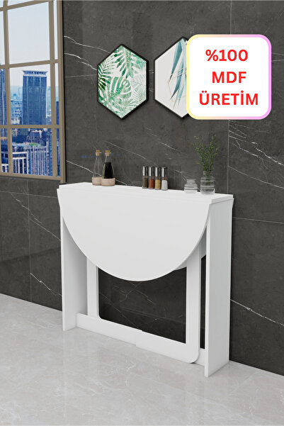 Kydonia Home %100 MDF Pratik Katlanır Açılır Kapanır Yuvarlak Mutfak Yemek Ça...