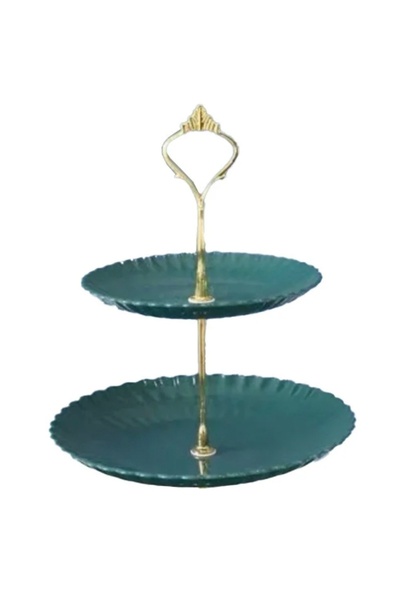 PUFO Candy 2-tier fruit bowl, for cakes, fruit, appetizers, metal handle, green