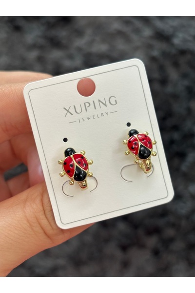 Butik XUping 14K Gold Renk Klipsli Uğurböceği Çocuk Çelik Küpe