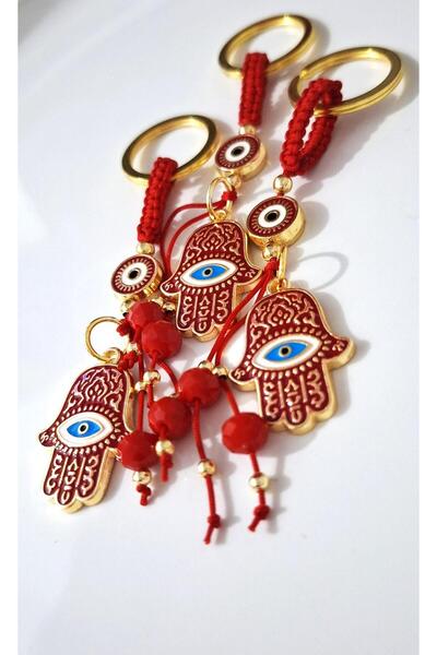 Svc Aksesuar Gift 3-Piece Fatma Ana Eli & Hamse Keychain - Red - 9.5 cm