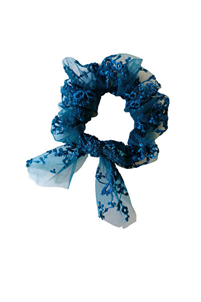 chibi Scrunchie din dantelă bleumarin - Scrunchie cu detaliu de panglică