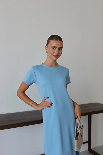 hibiscus Modal Slit dress blue pt