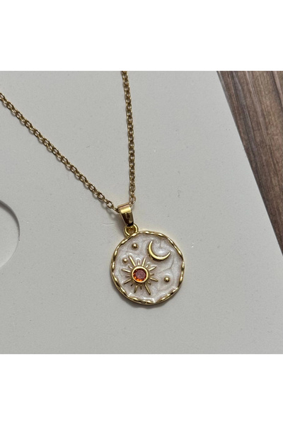 TURKAFONE قلادة تاروت الشمس والقمر باللون الأبيض