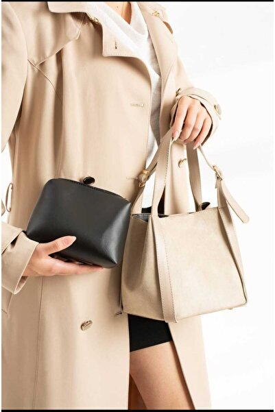 ÖZÜM TAKI Women's Large Size Suede Shoulder Bag Cream