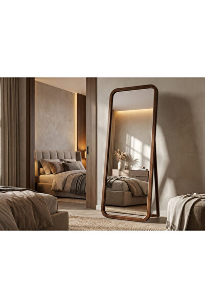 Areka Tall Buckle Floor Mirror with Natural Wood Frame – Tempered Glass – Size 180x80