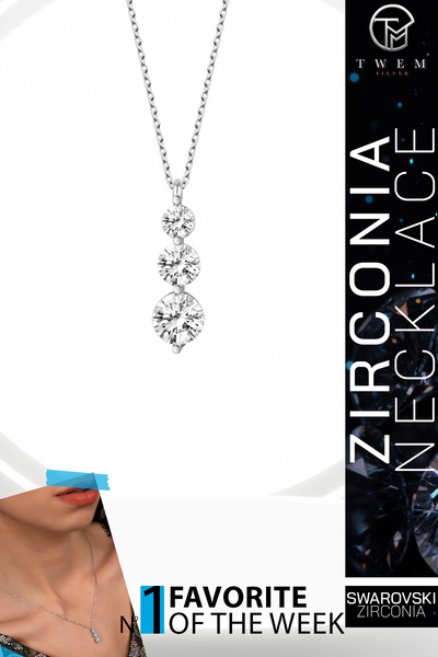 Swaroski Zirconia Taşlı Üçtaş Tektaş Kolye | Geçmiş-Şimdi-Gelecek