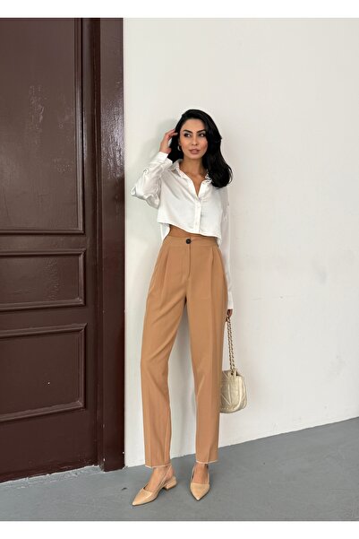 Cuyka Women's High Waist Hürrem Fabric Carrot Leg Open Leg Trousers