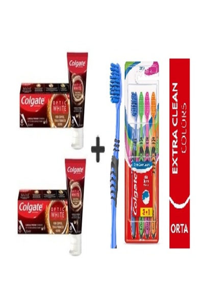 Colgate معجون أسنان أوبتك وايت للقهوة والشاي والتبغ 125 مل 2 قطعة + فرشاة أسن...