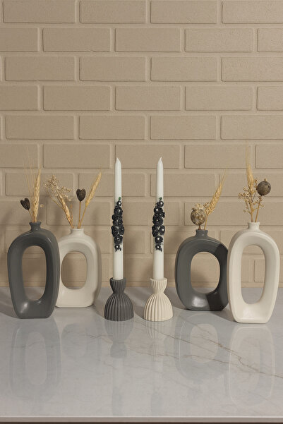 Zigzag Home Decorative Modern Bohemian Style 6 Piece Vase and Candlestick Candle Holder Set Trinket Set Design Vase Candle Holder