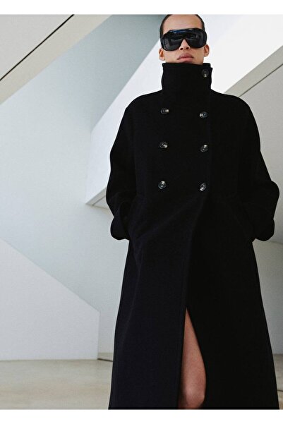 MANGO Woman Yün karışımlı huni yaka palto