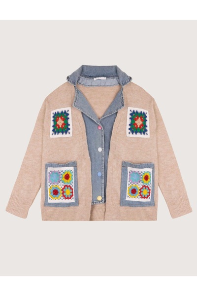 Lavanta Tekstil Denim Bead Detailed Knitwear Cardigan