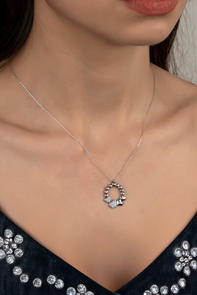 Swaroski Zirconia Taşlı Çember Kalp Kolye | Sonsuz Aşk