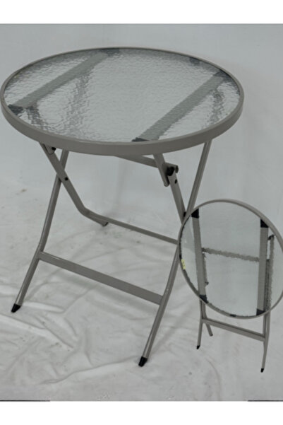 BEC26 طاولة صف سريع دائرية - سطح زجاجي مُقسّى وتصميم معدني قابل للطي