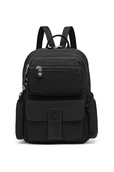 Hüvendo Smart Waterproof Multi-Pocket Small Size Crinkle Casual Women's Backpack Black