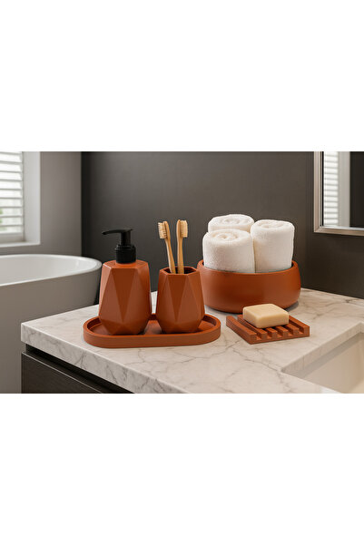 Zigzag Home Decorative 5 Piece Geometric Bathroom Set Liquid Soap Dispenser Solid Soap Holder Toothbrush Holder Tray and Towel Holder