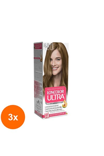 Loncolor Ultra Set 3 x Vopsea de Par Permanenta cu Amoniac 4.8 Aluna, 100 ml