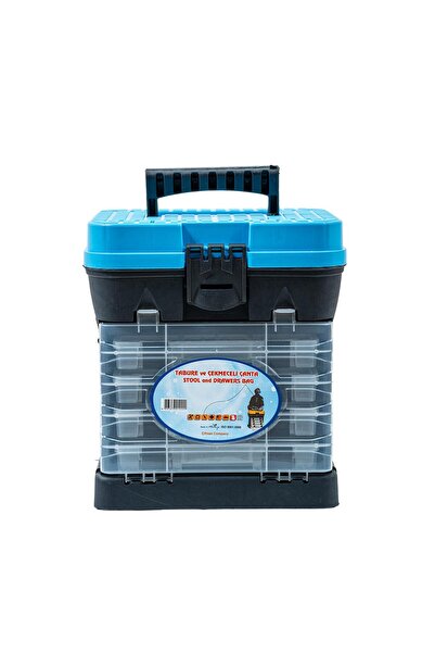SAVEX Tabureli Balıkçı Takım Çantası - 4 Çekmeceli - Mavi