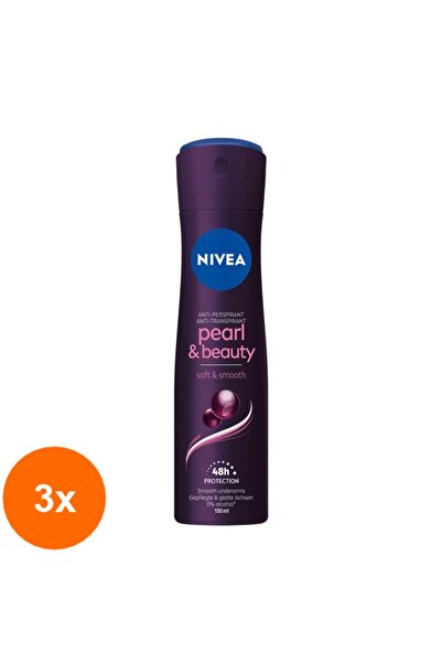 NIVEA Set 3 x Deodorant Antiperspirant Spray Pearl Beauty Soft Smooth, pentru Femei, 150 ml