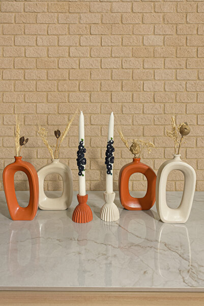 Zigzag Home Decorative Modern Bohemian Style 6 Piece Vase and Candlestick Candle Holder Set Trinket Set Design Vase Candle Holder