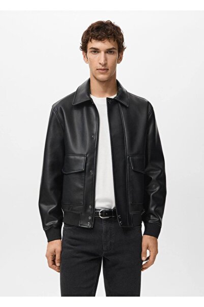 MANGO Man Deri görünümlü cepli ceket
