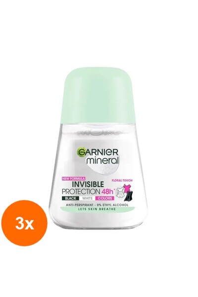Garnier mineral Set 3 x Deodorant Roll-on Mineral Invisible Black White Color...