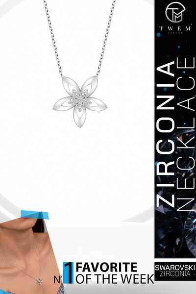 Swaroski Zirconia Taşlı Çiçek Kolye | Doğal ve Narin