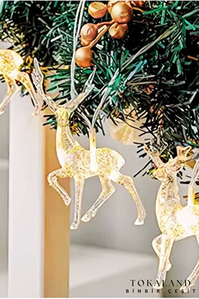 TOKALAND Geyik Yılbaşı Ağaç Süs,2m 10 adet Geyikli İp Led Işık,3d Geyikli Işı...