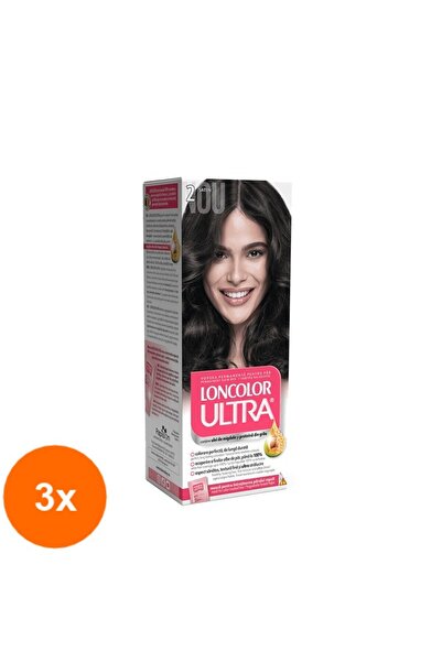 Loncolor Ultra Set 3 x Vopsea de Par Permanenta cu Amoniac 2 Saten, 100 ml