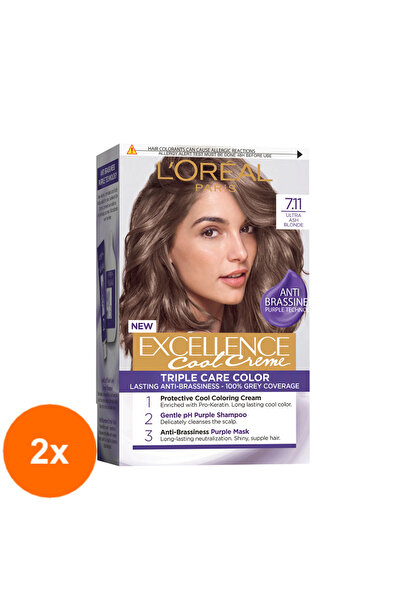 L'Oreal Paris Set 2 x Excellence Cool Creme Permanent Hair Dye 7.11 Ultra Ash Blonde 192 ml