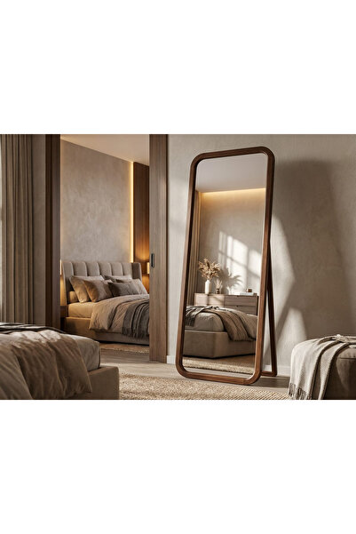 Areka Tall Buckle Floor Mirror with Natural Wood Frame – Tempered Glass – Size 180x80