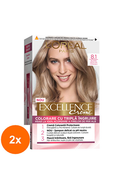 L'Oreal Paris Set 2 x Excellence Creme Permanent Hair Dye 8.1 Light Ash Blonde 192 ml