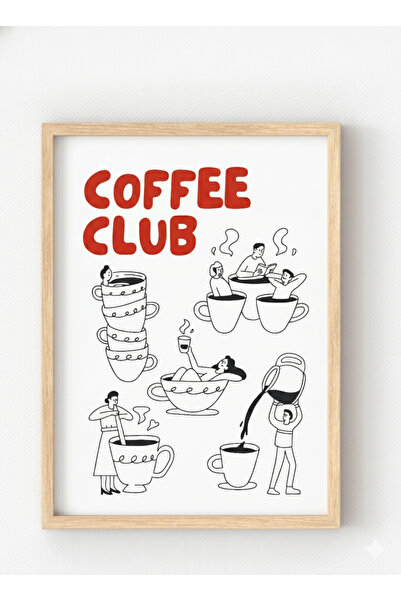 MIOVI Ahşap Çerçeveli “Coffee Club” Poster – Eğlenceli Kahve Temalı Duvar Dekoru