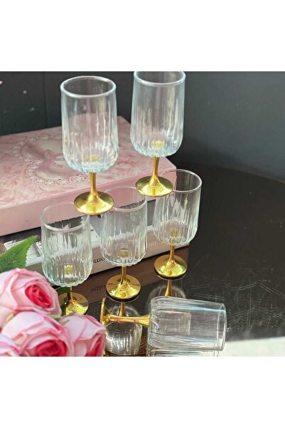 TOHA Kahve Yanı Flüt Bardak 6’lı – Gold Detaylı Şık İkram ve Sunum Bardağı Seti