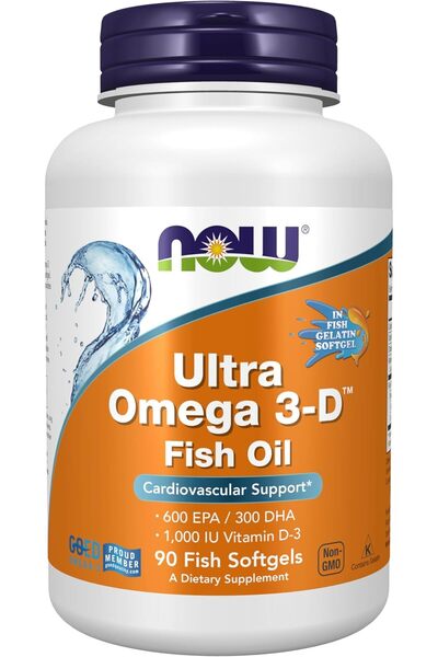 Now Ultra Omega 3 + Vitamin D3 Fish Oil 1200 mg EPA 600 DHA 300 90 Softgels