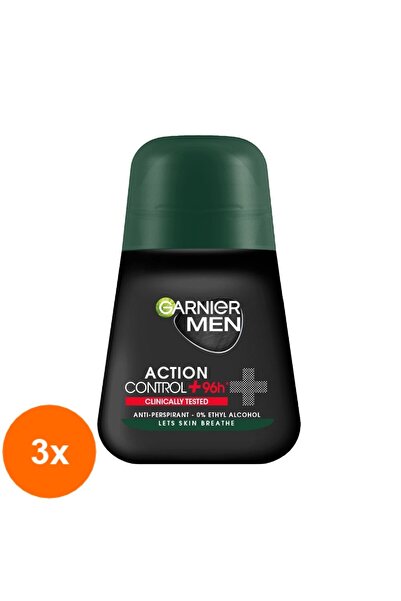 Garnier Set of 3 x Men Action Control+ 96h Roll-on Deodorant Clinically Tested, for Men, 50 ml