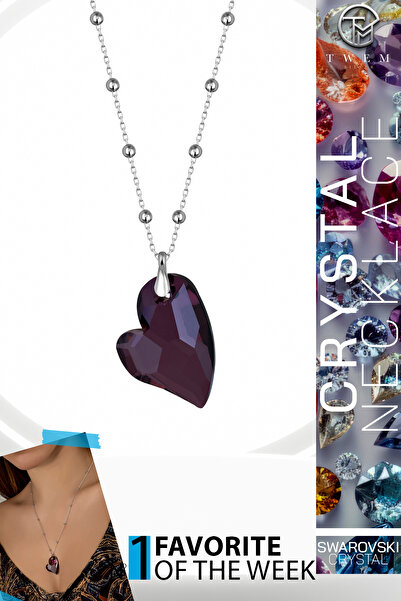 Swaroski Zirconia Crystal Taşlı Mor Ametist Kalp Kolye | Asalet ve Ruhsallık ...