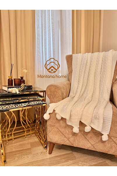montanahome Pompom Knitwear Knitted Tv and Diz Blanket – 130X170 cm
