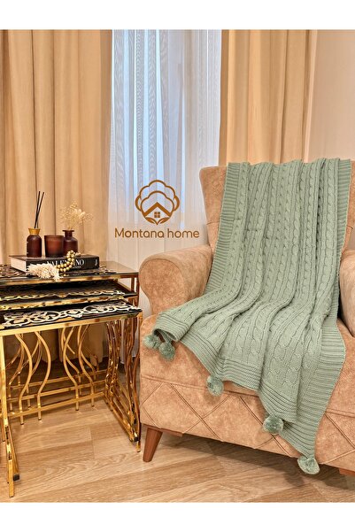 montanahome Ponponlu Triko Örgü TV ve Diz Battaniyesi – 130x170 cm"