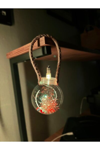 KarenBox LED Işıklı Hasır Ipli Şeffaf 8 cm Küre Yılbaşı Süsü Led Işık